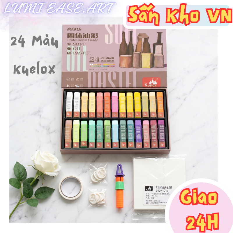 Màu Sáp Dầu Kuelox Soft Oil Pastel 24 Màu Morandi Mềm Mịn Bám Tốt Mini & Pro Max – Họa cụ Summer
