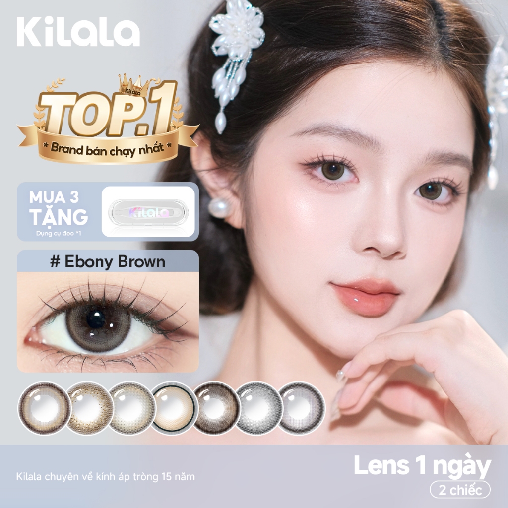 Kính áp tròng Kilala lens 1 ngày màu xám DIA 14.0-14.5mm Ice Peach Grey/Gifted Grey lens cận có độ ( 0-7 ) [ 2 chiếc ]