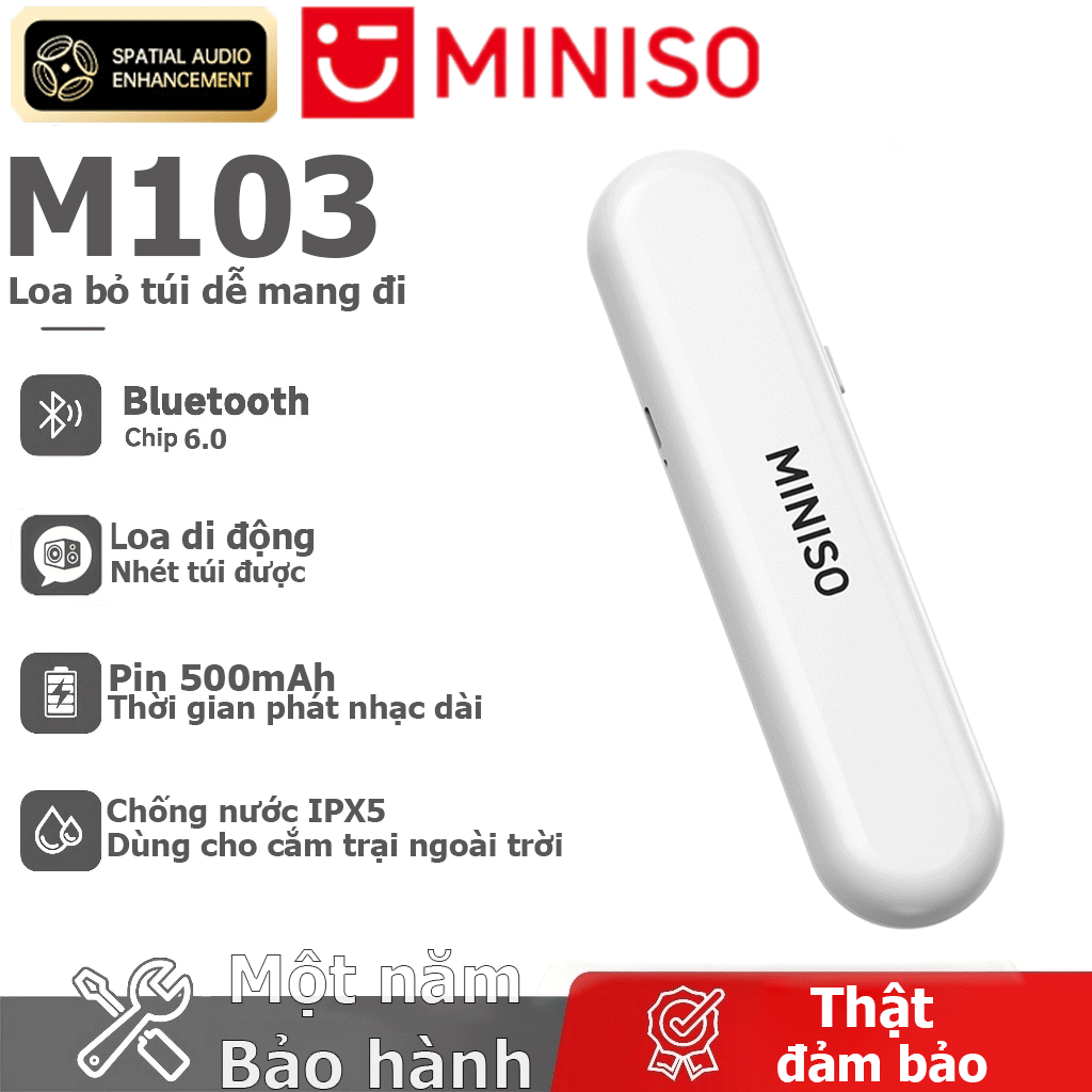 Bảo hành 1 năm Loa Bluetooth MINISO M103 Phiên bản Bluetooth 6.0 Di động Âm thanh nổi nhỏ 3D Stereo 