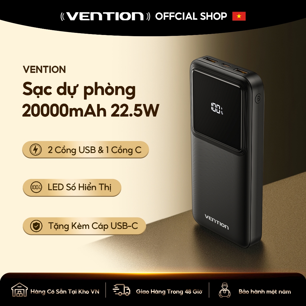 [VHL] Vention Sạc Dự Phòng 10000mAh 22.5W - Sạc nhanh PD 3.0, màn hình TFT