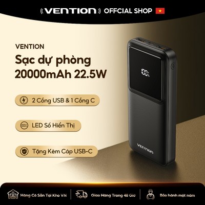 Vention Sạc Dự Phòng 20000mAh 22.5W - Sạc nhanh PD 3.0, màn hình TFT