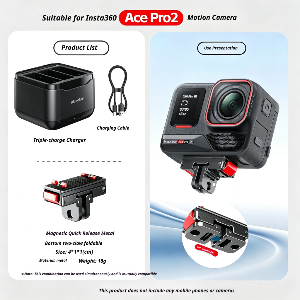 AMagicsn Hộp Sạc 5V/3A cho Insta360 Ace/Pro 2, đế sạc pin, phụ kiện cho Ace Pro 2