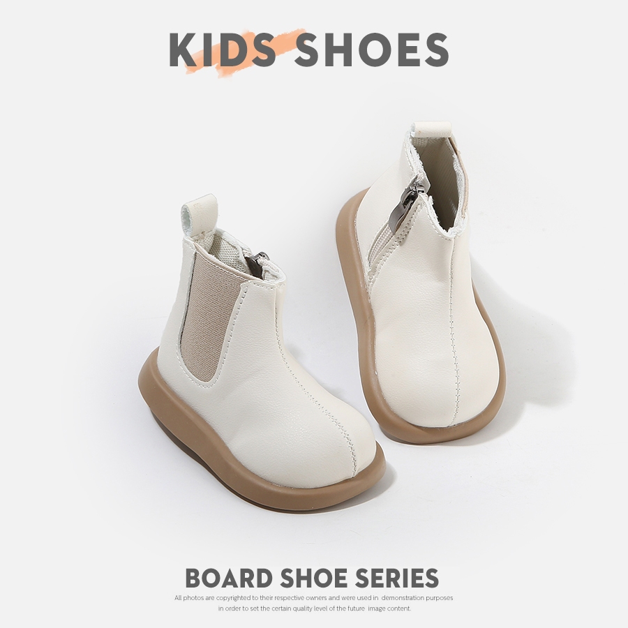Giày boot trắng mới cho bé gái, giày Martin cho trẻ em, boot ngắn nhẹ nhàng thoải mái cho bé gái