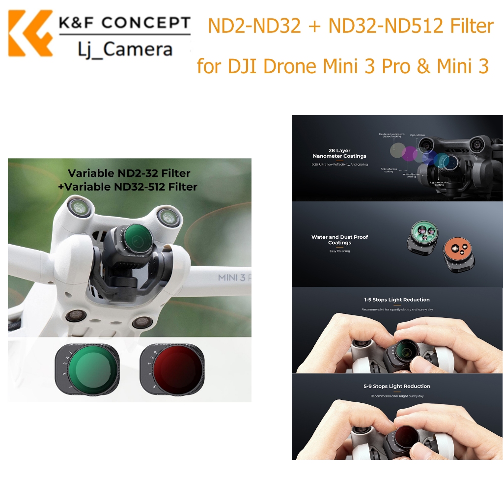 K & F Concept DJI Drone Mini 3 Pro & Mini 3 Biến ND2-ND32 + ND32-ND512