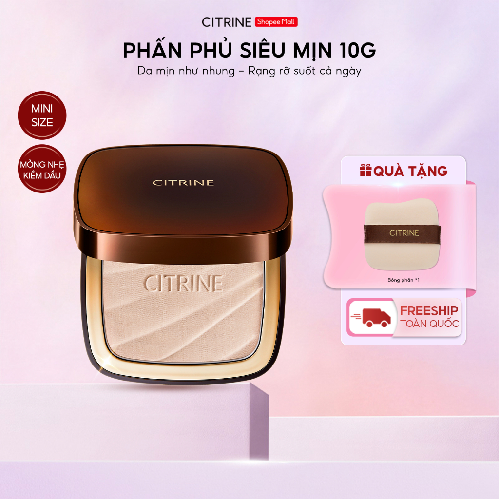 Phấn Phủ Nén Mắt Mèo - CITRINE - 10G Kiềm Dầu, Mịn Lì, Chống Nước, Sang Trọng, Lành Tính
