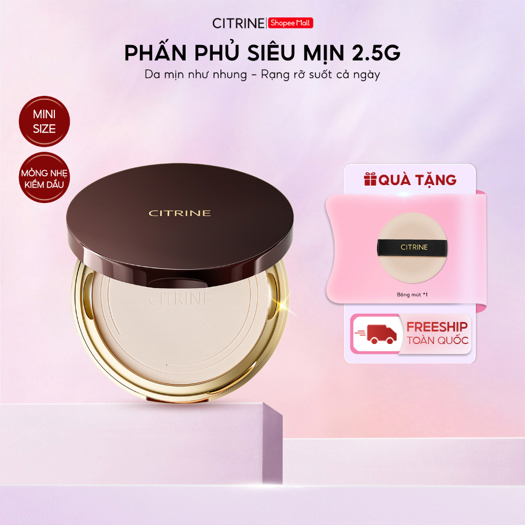 [Mini] Phấn Phủ Nén CITRINE [2.5g] | Da Mịn Như Nhung, Kiềm Dầu, Tệp Da, Không Gây Bí Lỗ Chân Lông