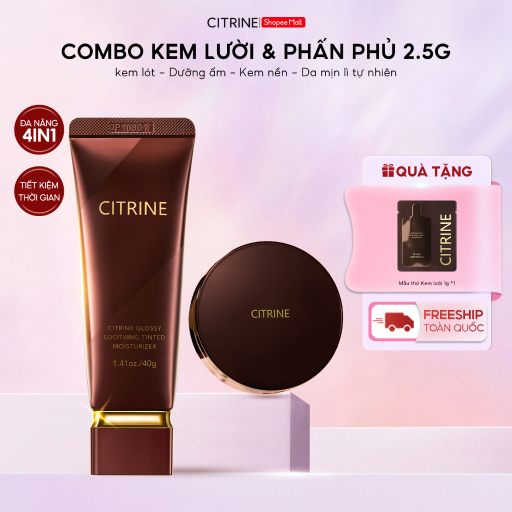Combo CITRINE Kem Lười [40g] & Phấn Phủ Nén Mini [2.5g] – Dưỡng Ẩm, Làm Đều Màu Da, Lớp Nền Tự Nhiên