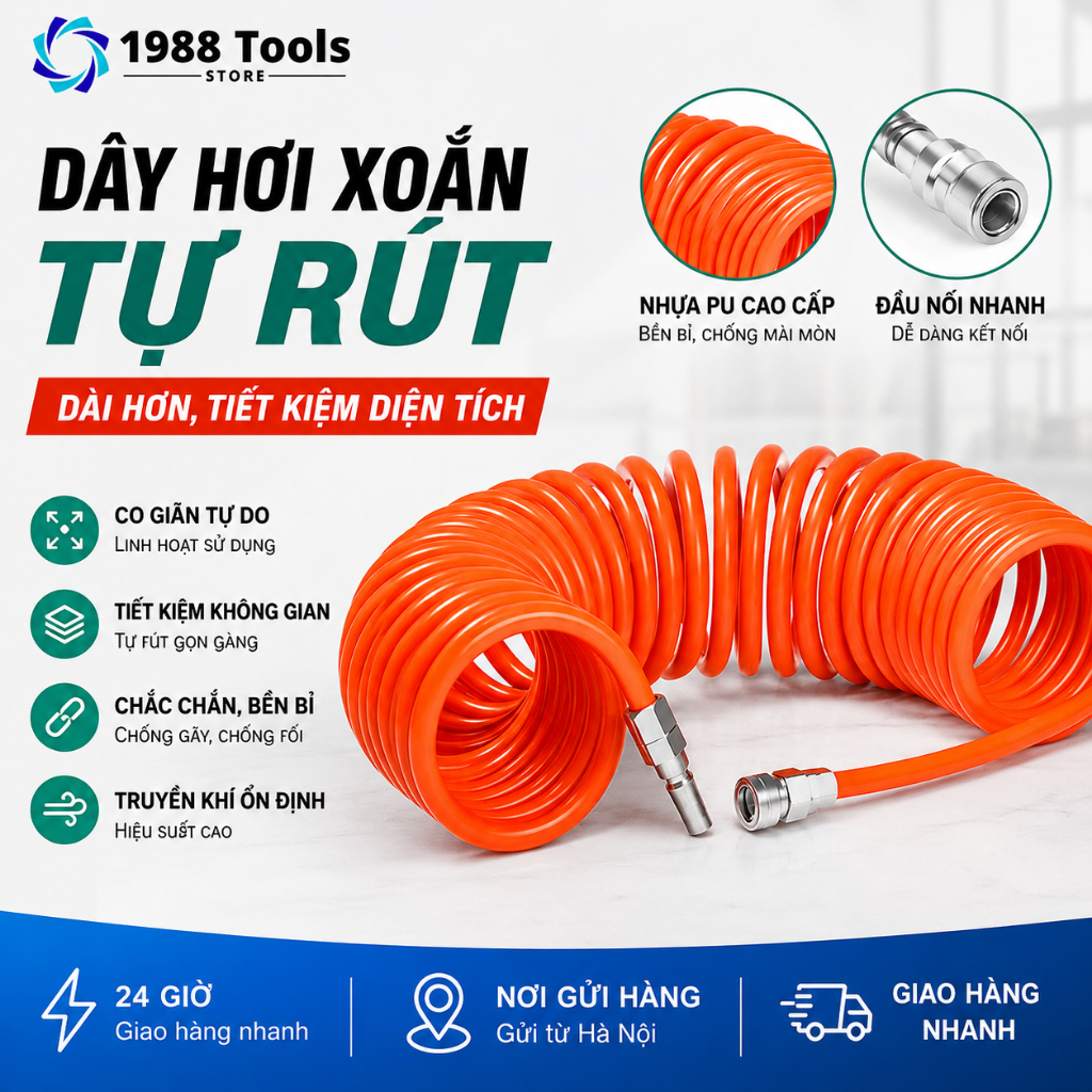 PU Tự cuộn Máy nén khí có thể thu vào Ống xoắn ốc áp suất cao Cấp công nghiệp Chống mài mòn Chống rò rỉ Bộ đồ ống bơm không khí đàn hồi cao chống rò rỉ