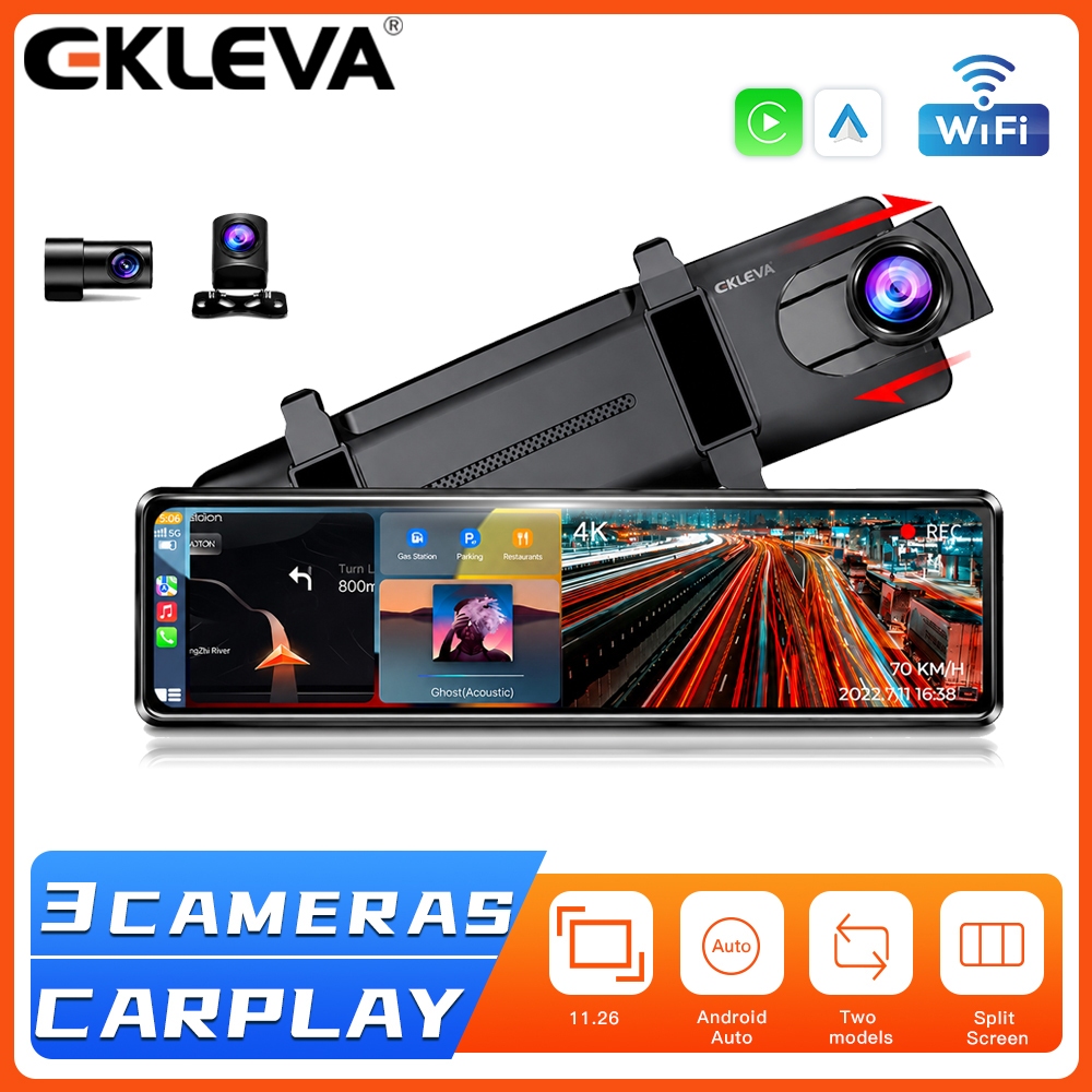EKLEVA 11.26 Inch 4K Carplay Dash Cam Xe Ô Tô Avto Dvr Gương Ghi Hình 3 Trong 1 Hộp Đen Chơi Xe Ô Tô
