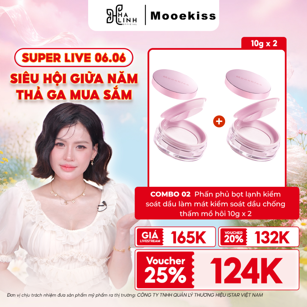 "[VÕ HÀ LINH X MOOEKISS] COMBO 2 Phấn phủ bọt lạnh kiểm soát dầu làm mát kiểm soát dầu chống thấm mồ hôi 10g x 2"