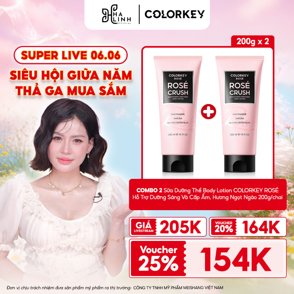 [Võ Hà Linh x Colorkey] COMBO 2 Sữa Dưỡng Thể Body Lotion COLORKEY ROSÉ Hỗ Trợ Dưỡng Sáng Và Cấp Ẩm, Hương Ngọt Ngào 200g/chai X 2 | BigBuy360 - bigbuy360.vn