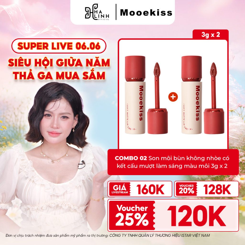 [VÕ HÀ LINH X MOOEKISS] COMBO 2 Son môi bùn có kết cấu mượt làm sáng màu môi 3g x 2 | BigBuy360 - bigbuy360.vn
