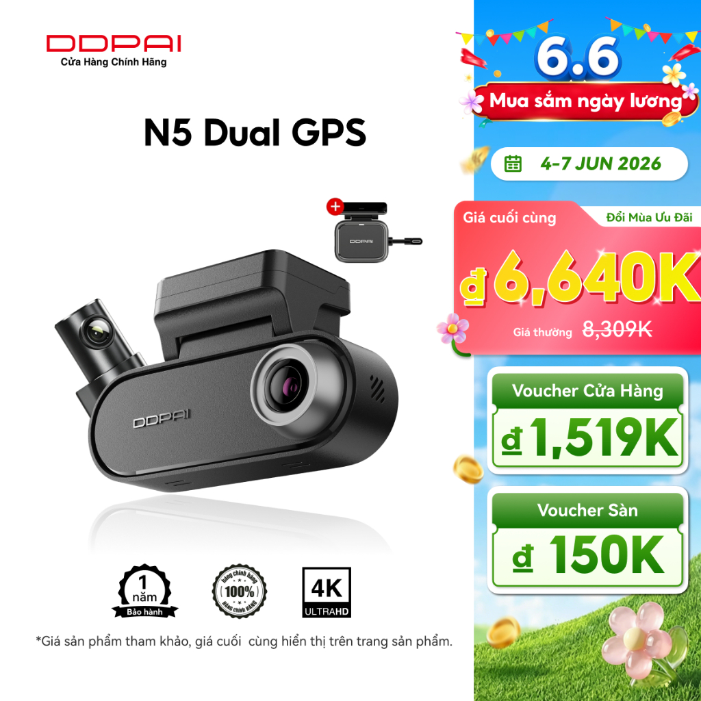[Mới] Camera DashCam siêu tụ điện GPS DDPAI N5 Dual 2026 4K HDR với bộ kết nối và Radar 4G