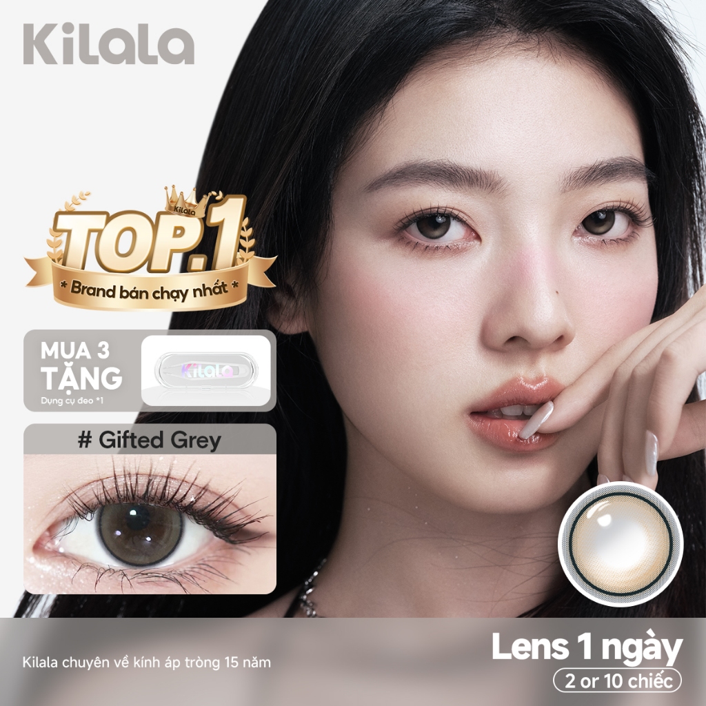 Kính áp tròng Kilala lens 1 ngày màu xám Gifted Grey DIA 14.0mm có độ (0-7)10 chiếc  2 chiếc