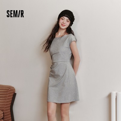Semir 2026 Mùa Hè Tắt Vai Xiên Cổ Thắt Lưng Xếp Ly Màu Trơn Cảm Giác Thoáng Mát Tính Khí Mới Đơn Giản Váy Mini Nữ