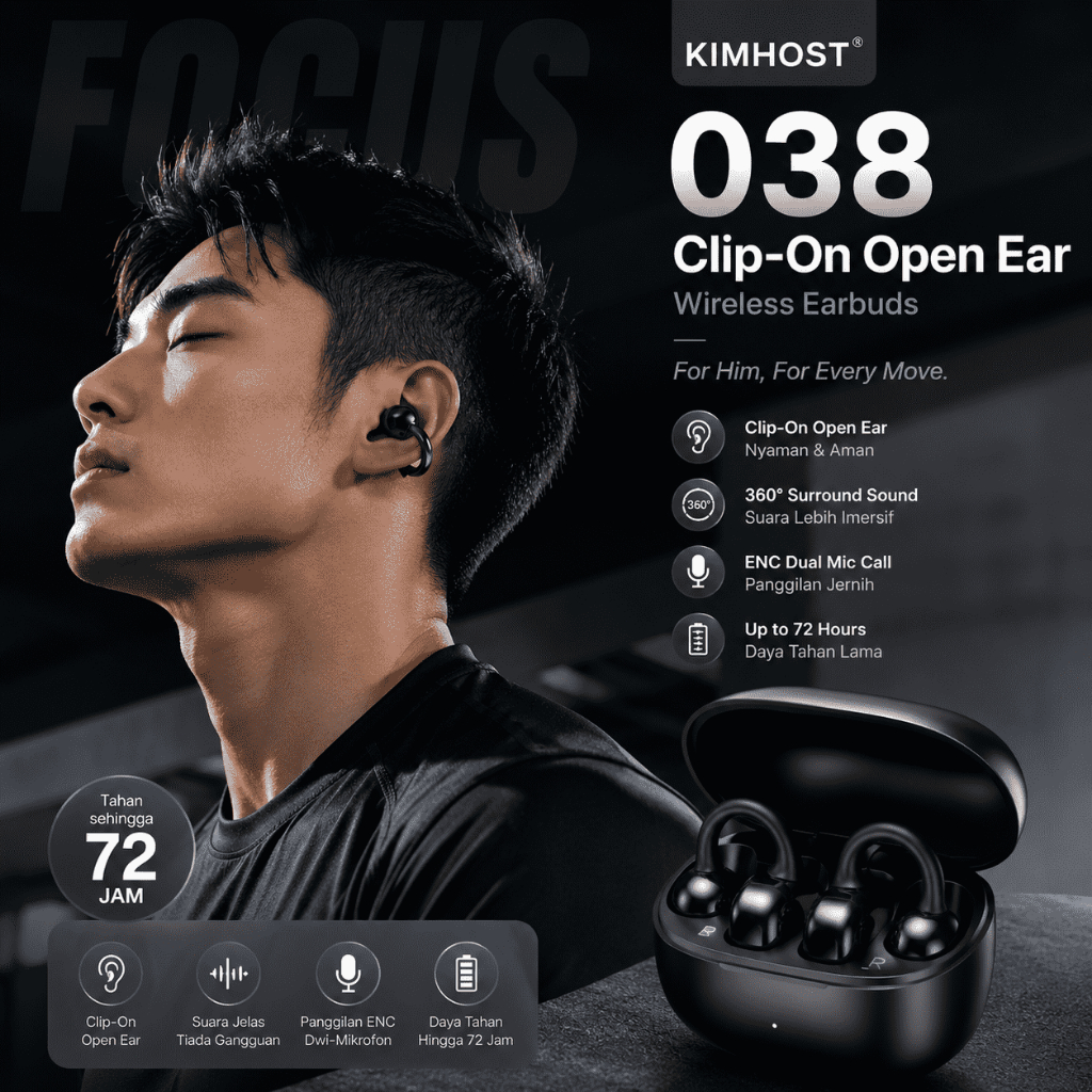 Kimhost 038 Fon Telinga Klip Telinga Bluetooth 5.4 Tai nghe không dây mở tai ENC HD Gọi HiFi Stereo 