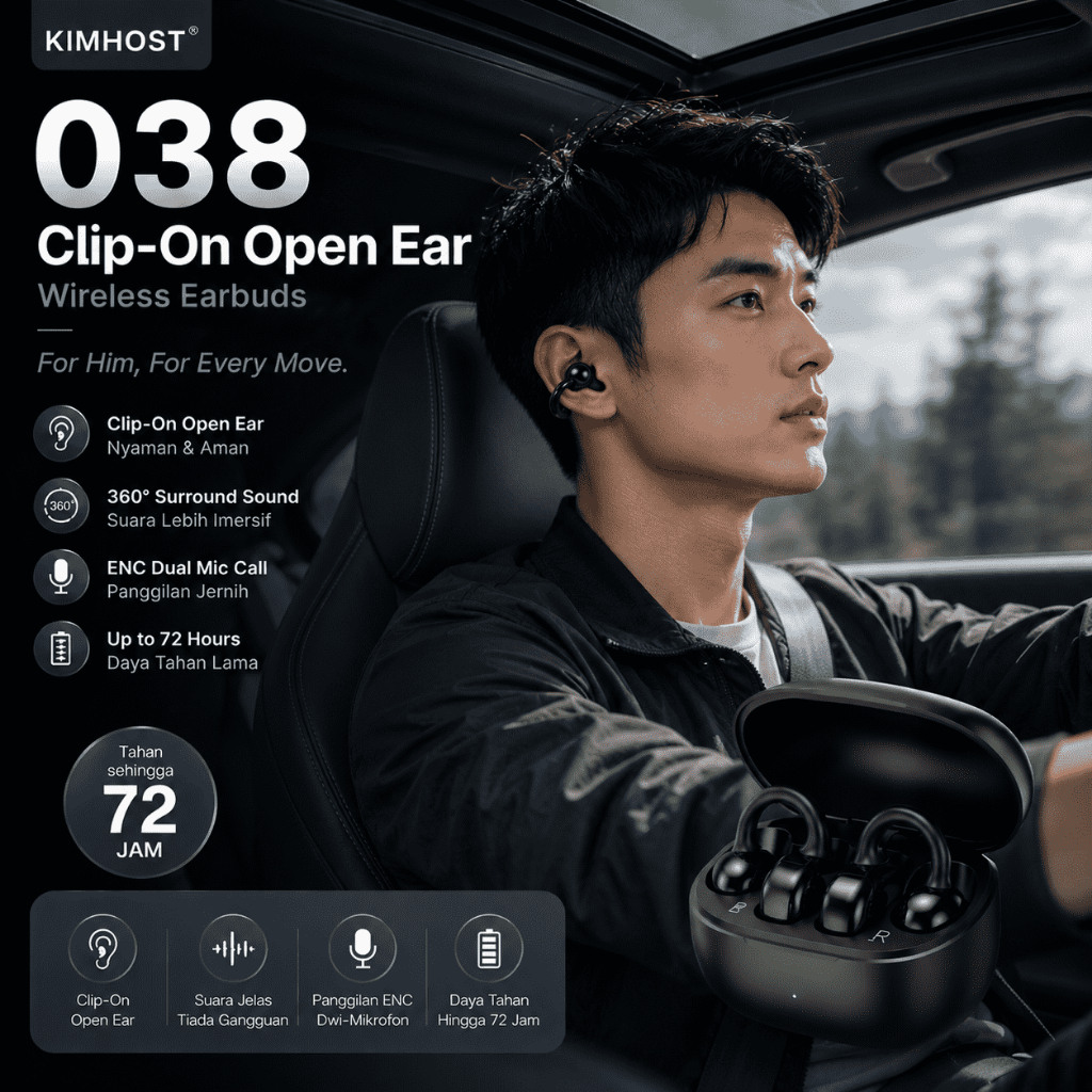 Kimhost 038 Fon Telinga Klip Telinga Bluetooth 5.4 Tai nghe không dây mở tai ENC HD Gọi HiFi Stereo 