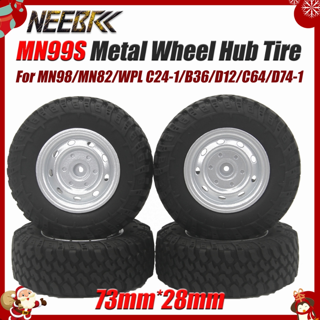 NEEBRC 4 Chiếc 73 * 28mm MN99S Bánh Xe Kim Loại Trung Tâm Lốp Cao Su 5mm Lục Giác Cho RC Xe Tải Bánh