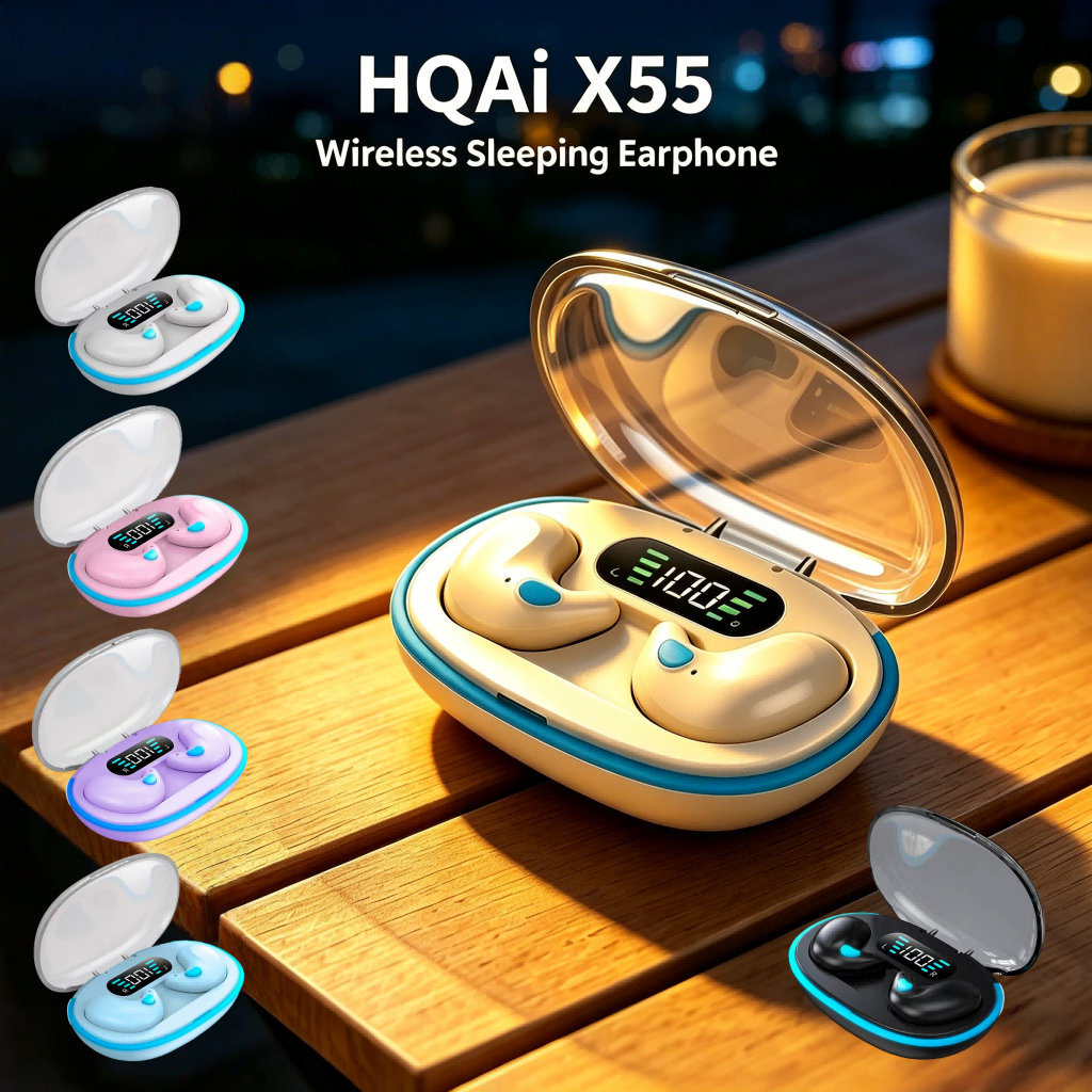 Tai nghe ngủ HQAi X55 không dây Tai nghe Mic tích hợp Tai nghe khử tiếng ồn chống nước