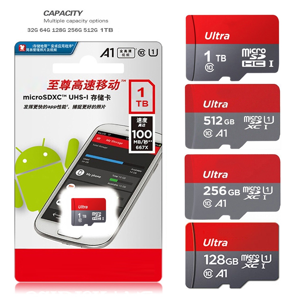 Thẻ Nhớ 1TB 2TB Microsd TF SD Thẻ Class10 Thẻ Flash Cho Điện Thoại Laptop PC MAC camera Quan Sát