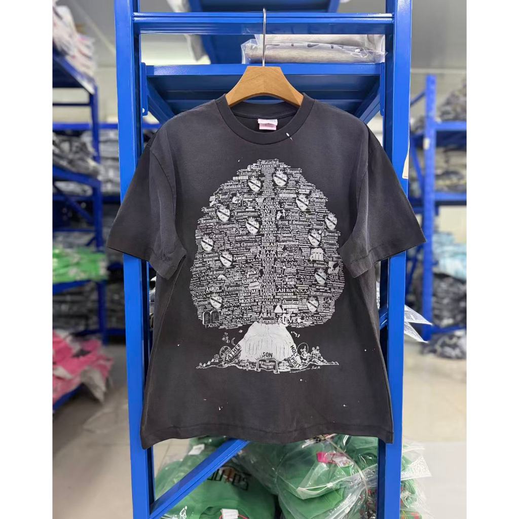 Vintage Family Tree Graphic Oversized Washed Cotton Áo thun Unisex Dạo Phố Tee
