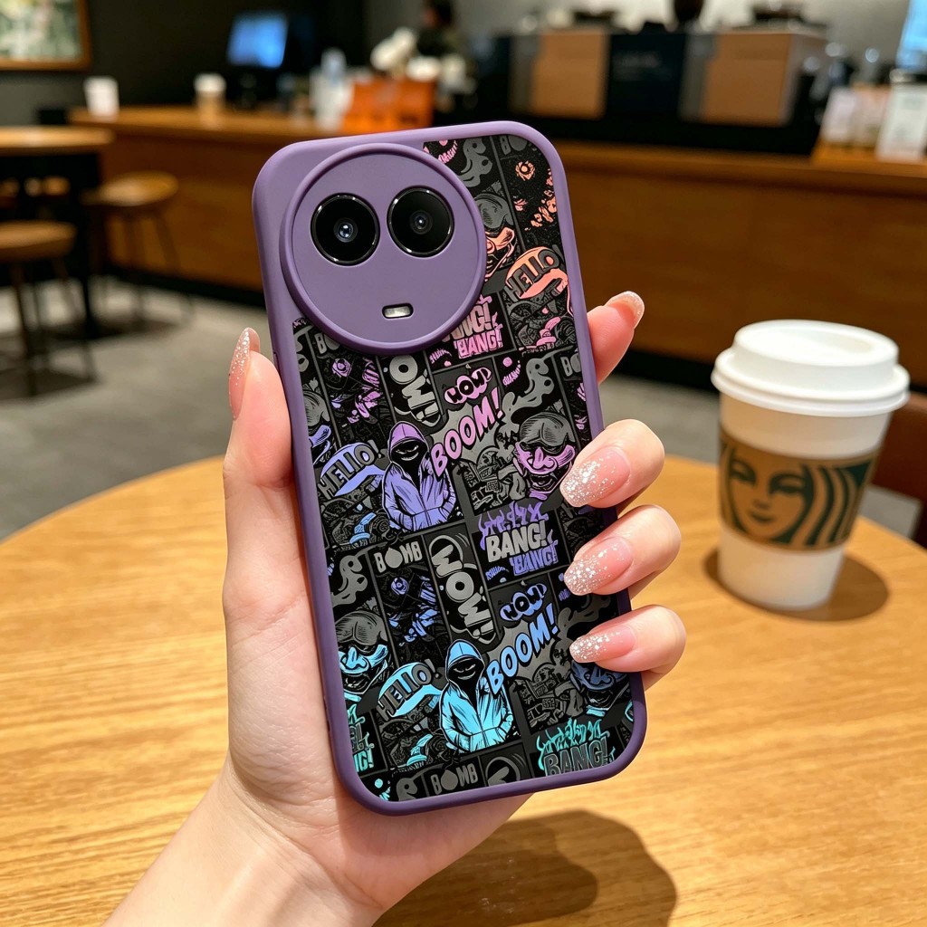 Graffiti xu hướng manga phong cách Vỏ điện thoại Bảo vệ Camera Chống trầy xước Phù hợp cho Realme 5 