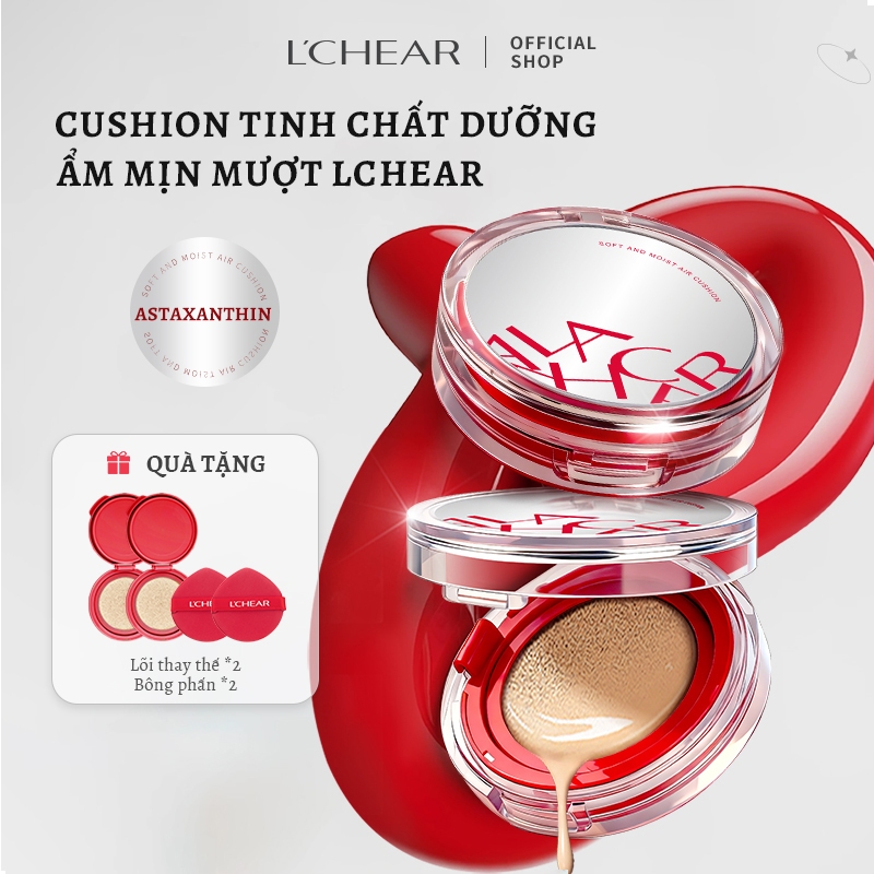 【Quà tặng : 2 Lõi thay thế + 2 Bông phấn】Cushion Astaxanthin LCHEAR Phấn Nước Cấp Ẩm, Kiềm Dầu, Khán
