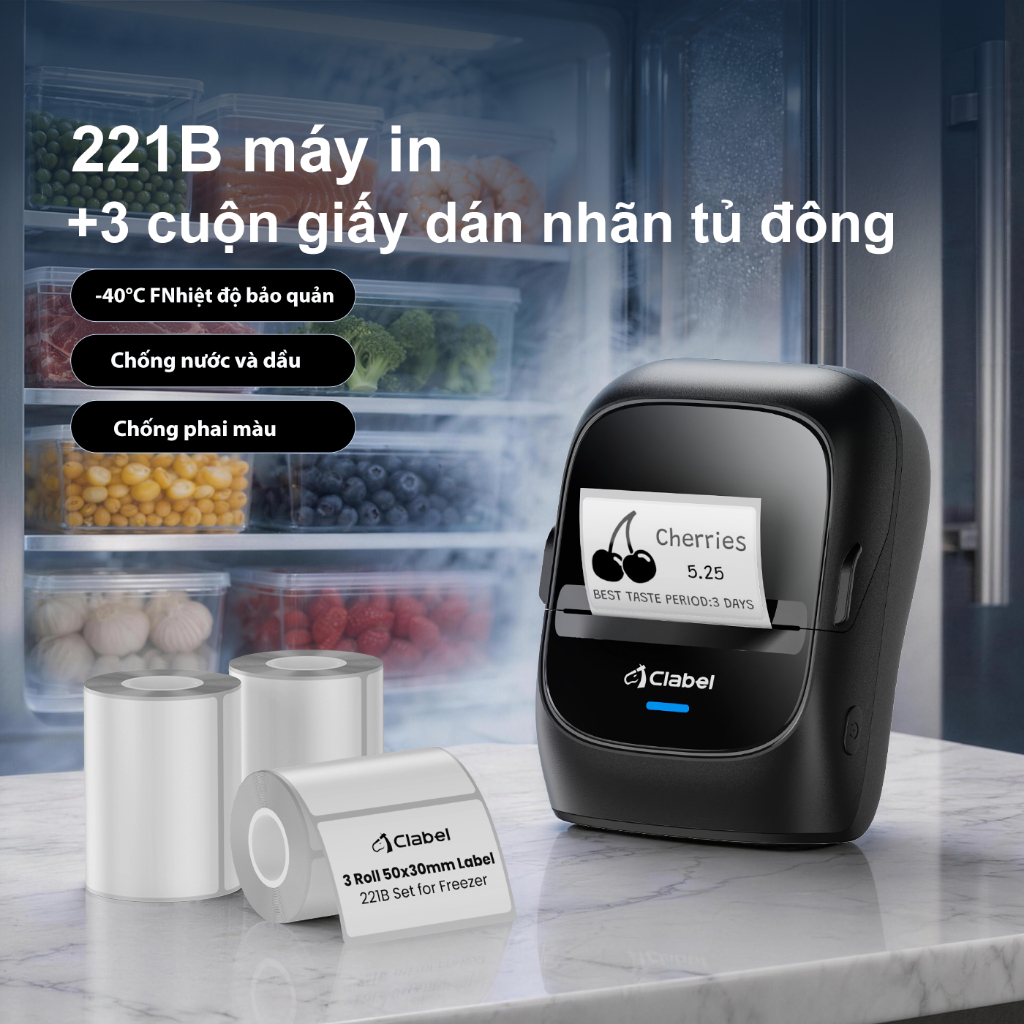 Clabel 221B Máy in nhãn,máy in thực phẩm cầm tay di động,Nhãn dán nhiệt chống nước, chống dầu – Nhãn