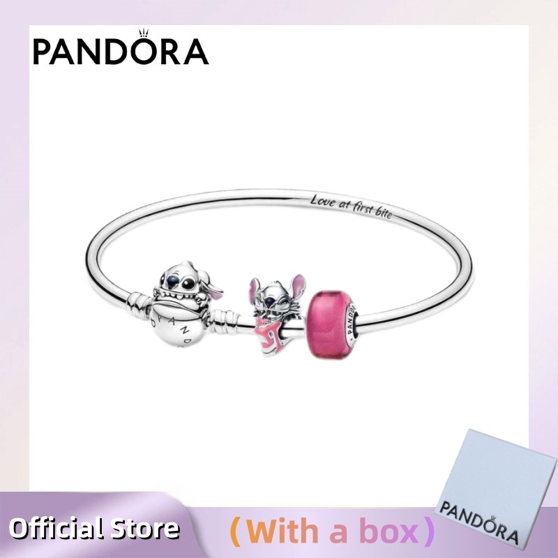 Trang sức bạc S925 (có hộp) Pandora Pandora 2024 vòng tay bạc 925 mới với hạt thủy tinh Stitch phong