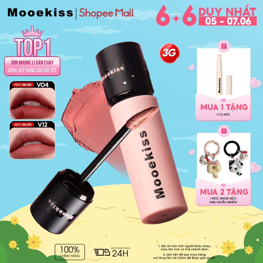 [Live] Son Mooekiss Soft Mist Matte hiệu ứng lì mờ tự nhiên, chất son nhẹ môi, có dưỡng ẩm và giữ lớp trang điểm lâu trôi 3g | BigBuy360 - bigbuy360.vn
