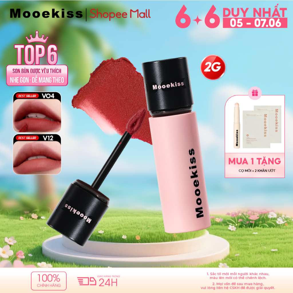 Mooekiss Matte Lip Gloss: Son bóng có kết cấu mềm mại, mượt mà, bền lâu và nhẹ 2g