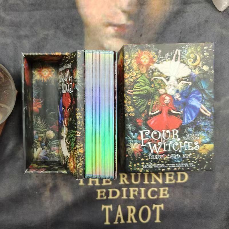 [Chính hãng] 10.5 * 7cm Four Witch Tarot English Board Game Tarot Tarot Người mới sử dụng trò chơi b
