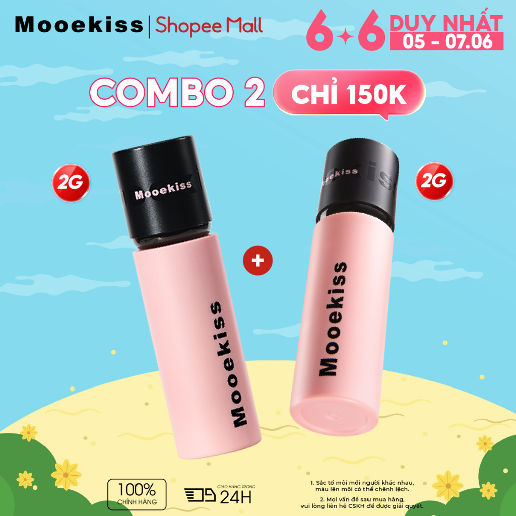 [Live Combo 2x2g] Combo 2 son bùn Mooekiss chất lì mờ mềm mại, hỗ trợ làm đều màu môi và tôn da tự nhiên, thiết kế nhỏ gọn 2gx2 | BigBuy360 - bigbuy360.vn
