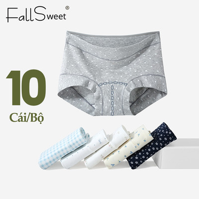 FallSweet 5/10 Cái Quần Lót Nữ Giữa Eo Cotton Boxer Họa Tiết Hoa Nhí Thoải Mái Mềm Mịn Kháng Khuẩn M-2XL