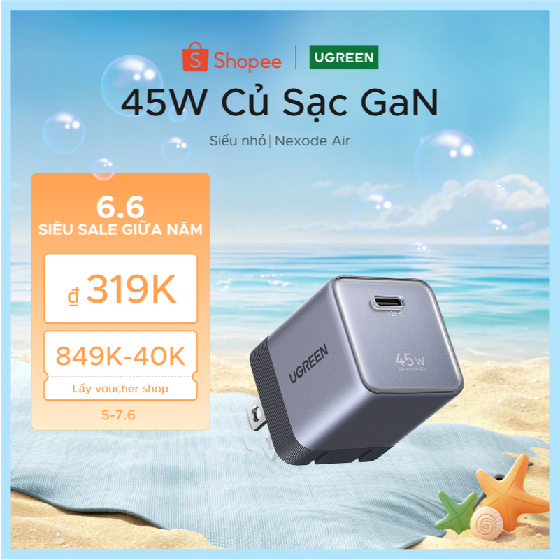 UGREEN 45W Nexode Air GaN Sạc Nhanh USB-C Sạc Tường, Bộ Chuyển Đổi Sạc Màu Xám Nhẹ Nhỏ Gọn Tương Thích Cho iPhone 17 Pro Max Samsung S26 Ultra | BigBuy360 - bigbuy360.vn