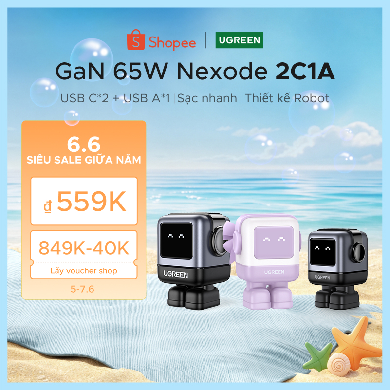 Ugreen Củ Sạc Nhanh Nexode GAN UGREEN Uno 65w 30w 3 Cổng usb c Công nghệ PD3.0/QC4.0/PPS Cho iphone 
