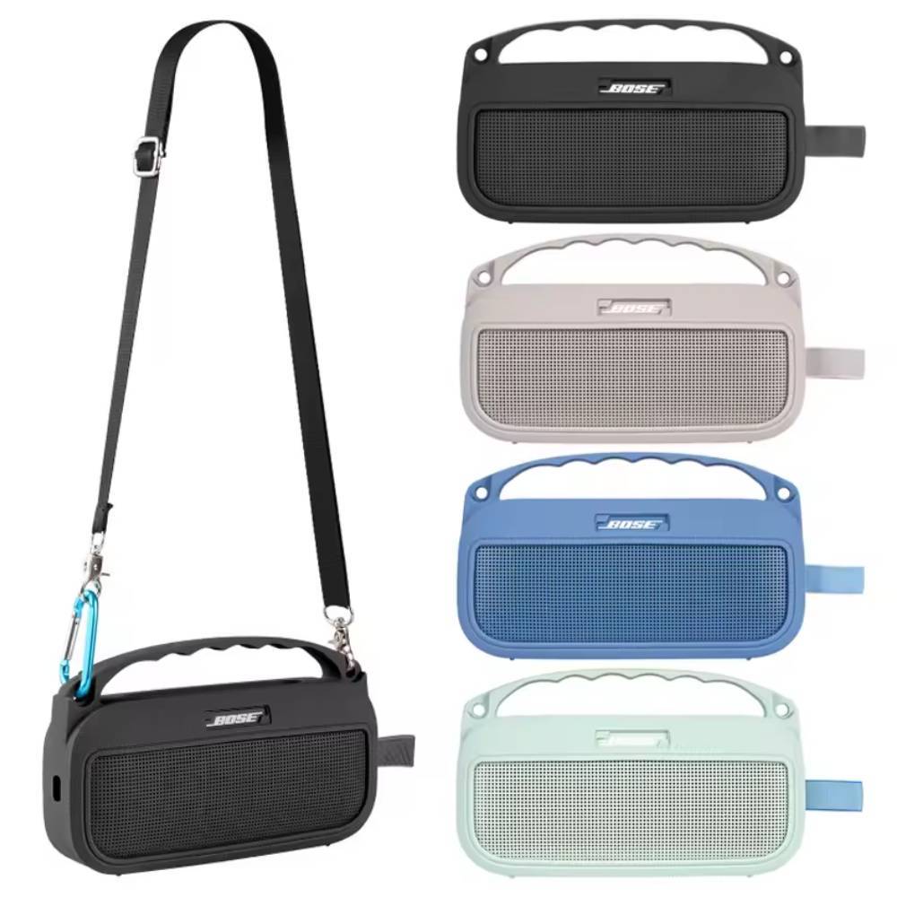 Vỏ silicon cho loa Bose SoundLink Flex (Thế hệ thứ 2) Vỏ bảo vệ du lịch có dây đeo vai và Carabiner