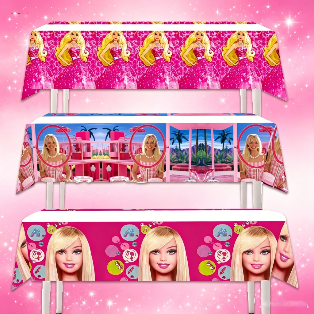 1-2 Chiếc Vải Bàn Theo Chủ Đề Barbie, Váy Lấp Lánh & Thiết Kế Biệt Thự Nhiệt Đới Trẻ Em Trang Trí Bà