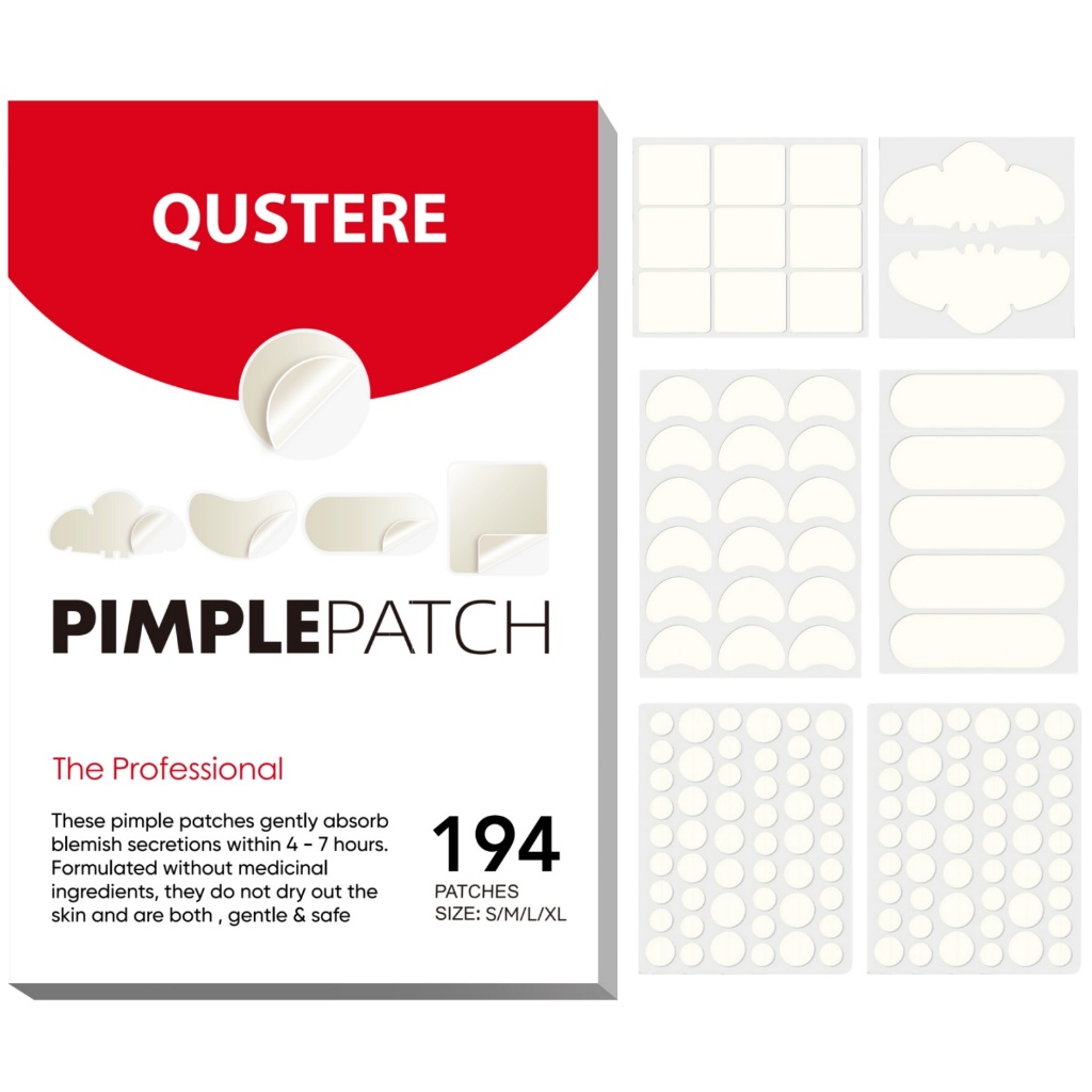 QUSTERE 194 Miếng Dán Mụn Hydrocolloid Cỡ Lớn – Miếng Dán Chăm Sóc Da Khuyết Điểm, Hỗ Trợ Hấp Thụ Dịch Tiết, Bảo Vệ Vùng Da, Phù Hợp Mọi Loại Da