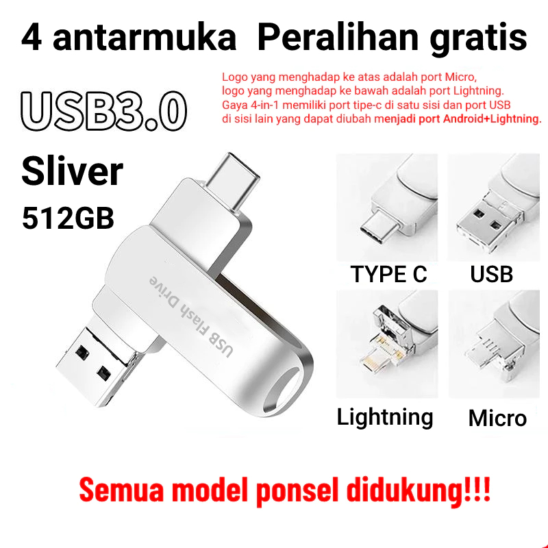 Ổ đĩa Flash IOS dung lượng lớn an toàn 4 trong 1 USB 3.0 U Disk OTG Pen Drive tốc độ cao loại c, Thí