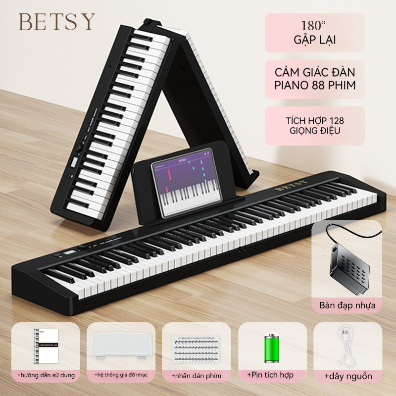Đàn piano điện tử gấp Betsy B170, bàn phím có trọng lượng 88 phím, kết nối MIDI Bluetooth, đàn piano