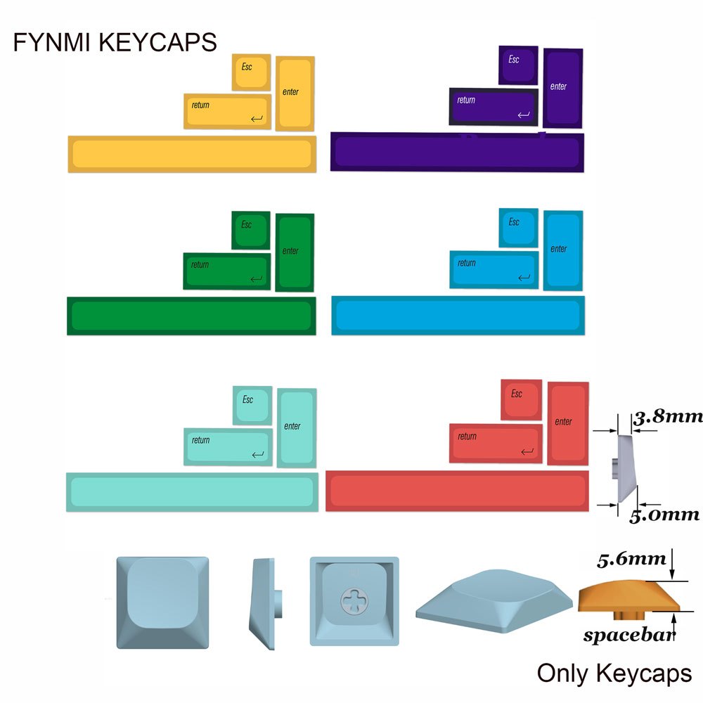 Fynmi 6 Màu Low Profile Extra 4 Keycaps 1u / 2u / 2.25u / 6.25u PBT Dye Thăng hoa Keycaps cấu hình t