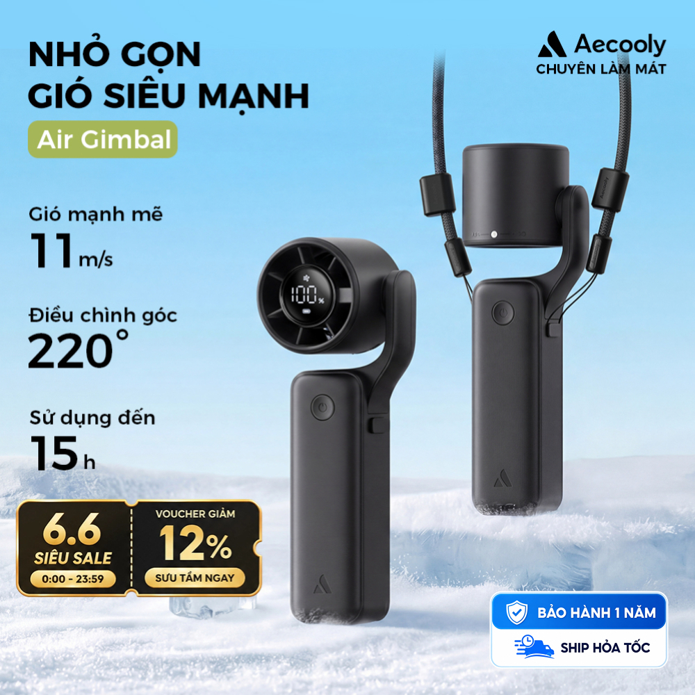 Quạt Cầm Tay Mini Aecooly AirGimbal Quạt cầm tay cầm tayQuạt ống khí Turbo mạnh mẽ丨quạt tích điện cầm tay Tốc độ cao 15000 vòng / phút, Thời gian làm mát tối đa 15 giờ, Thiết kế bỏ túi Mini 5 tốc độ Gió mạnh  Không chổi than Màn hình LED