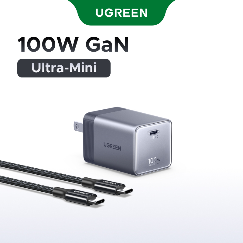 Bộ sạc USB-C màu xám UGREEN 100W GaN có phích cắm có thể gập lại + Cáp USB-C 100W, hỗ trợ sạc nhanh cho iPhone 17 / 16 Pro Max / MacBook / Samsung S26 Ultra / iPad (phích cắm US). | BigBuy360 - bigbuy360.vn