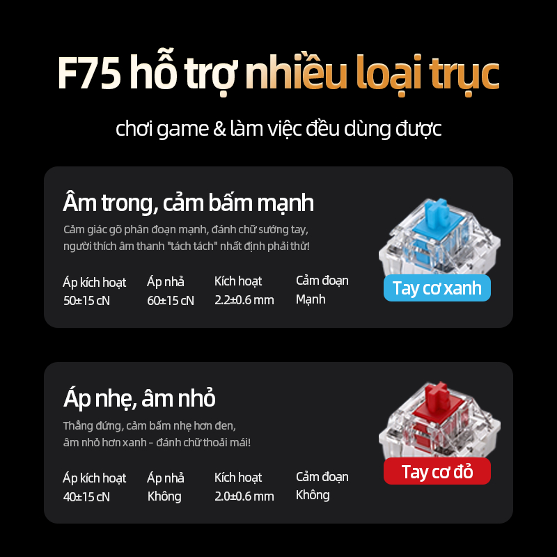 Bàn phím chơi game cơ khí trục xanh AULA F75 Trục đỏ 1 chế độ Kết nối có dây | BigBuy360 - bigbuy360.vn