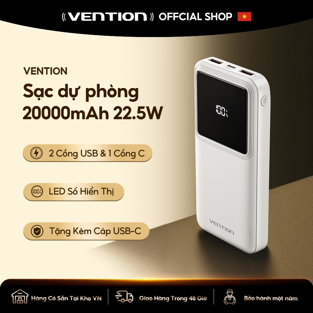 Vention Sạc dự phòng 20000mAh - Có Sạc nhanh 22.5W –Pin sạc dự phòng 30000mAh Cổng USB-A, USB-C, Micro USB - Tương thích Phone, Xiaomi, Huawei, Samsung, Oppo, Vivo - Hàng Chính Hãng | BigBuy360 - bigbuy360.vn