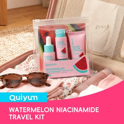 Bộ Du Lịch Niacinamide Dưa Hấu QUIYUM – Bộ Chăm Sóc Da Dưỡng & Làm Sáng Da Cho Mọi Loại Da, Sữa Rửa Mặt + Toner + Serum + Kem Dưỡng Ẩm, Nhỏ Gọn & Thân Thiện Với Du Lịch