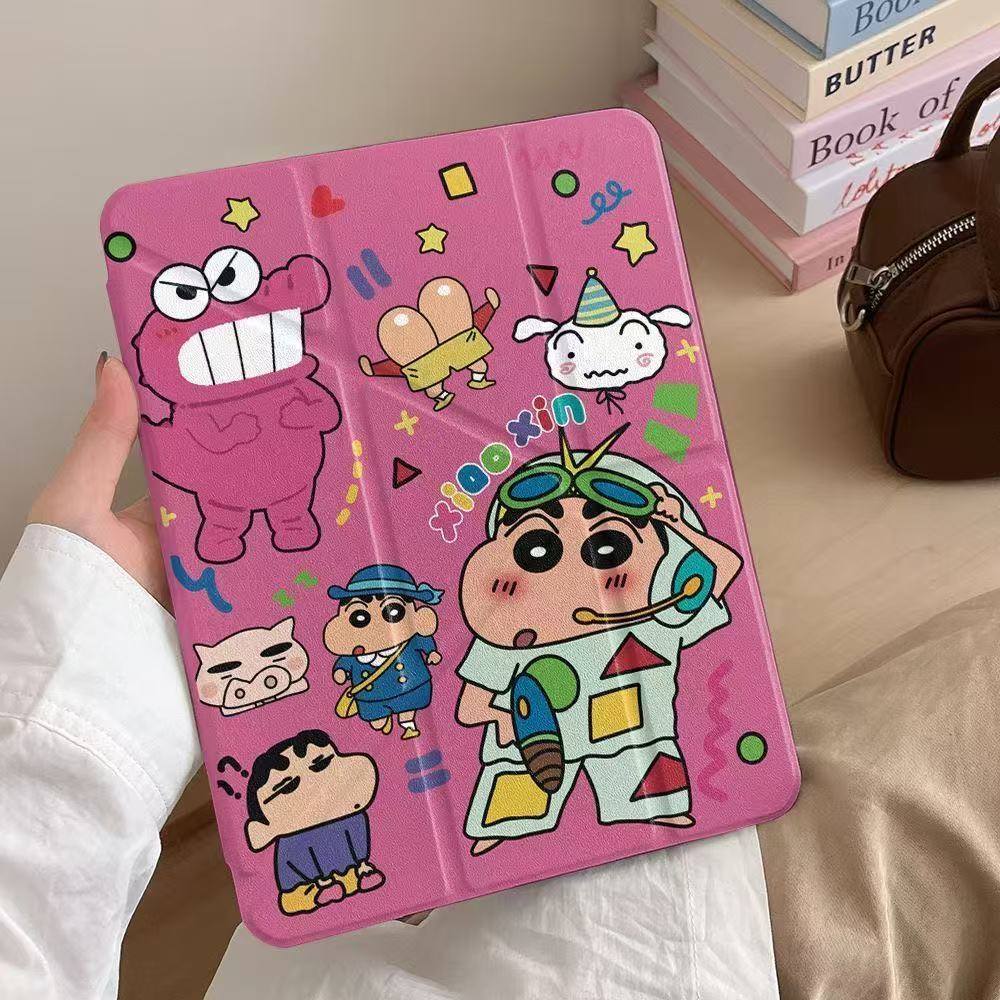 Crayon Shinchan Friends iPad Case, Vỏ bảo vệ chống rơi đứng ba lần cho iPad Air7 iPad 11 Gen Pro11 M