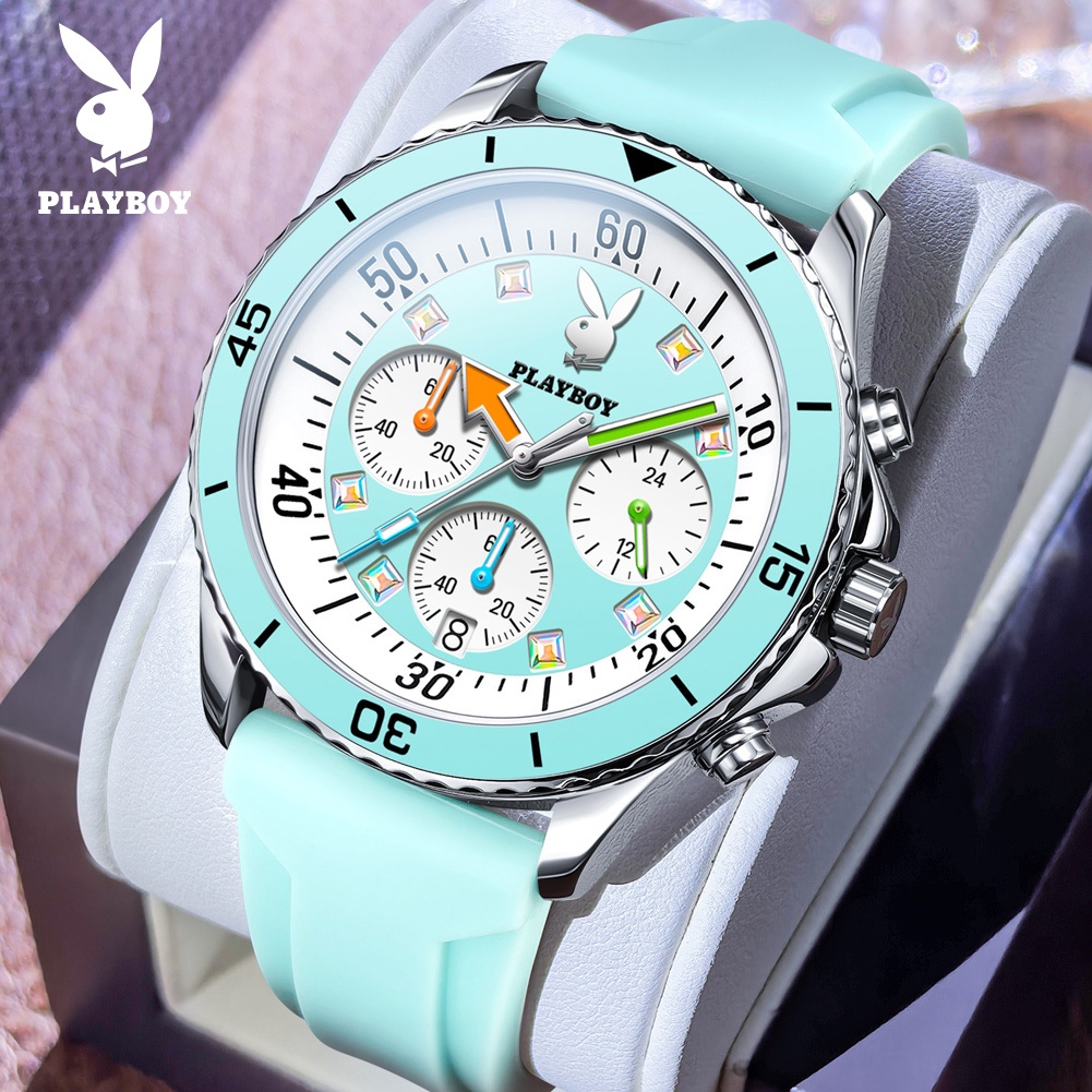 Đồng hồ bấm giờ PLAYBOY dành cho nữ / nam unisex chống thấm nước sang trọng dây đeo silicon đa chức 