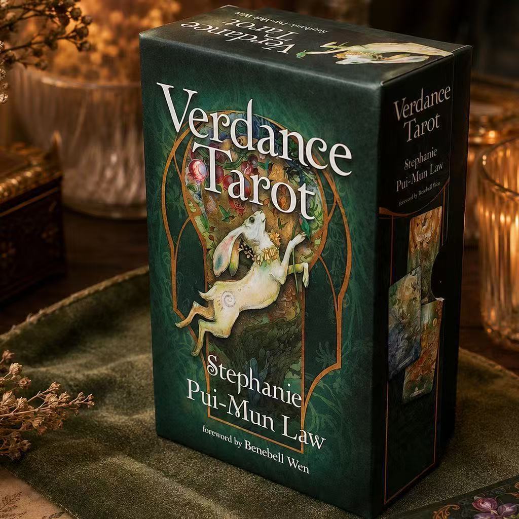[Sẵn sàng] Heaven and Earth Cover 12 * 7cm Emerald Green Tarot Card English Board Game Verdance Taro
